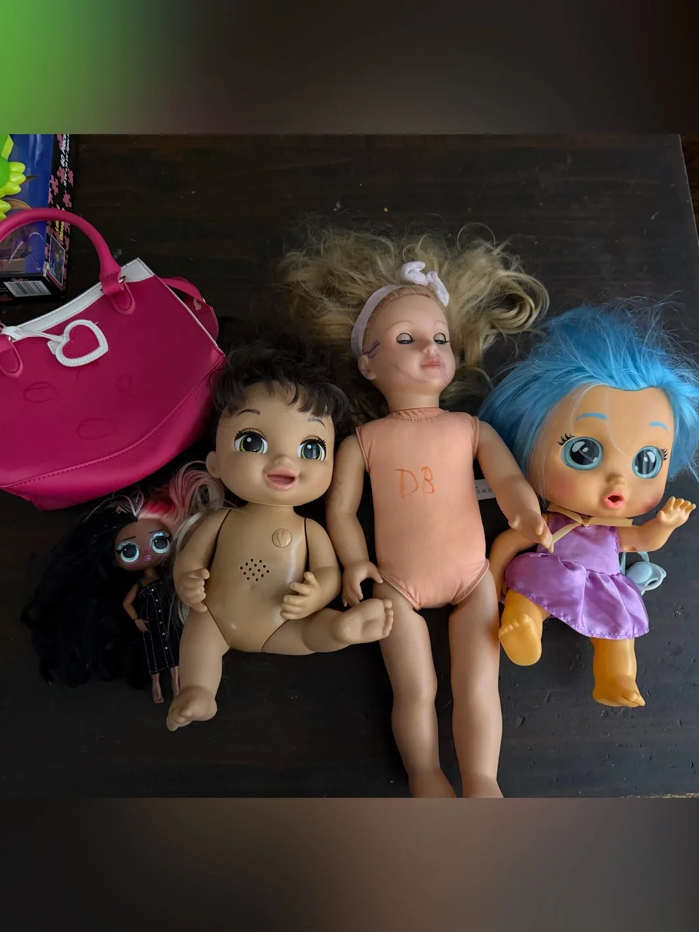 Baby Doll Lot- Mixed Kids Dolls Playset with Pink Handbag and Colorful Dolls‎